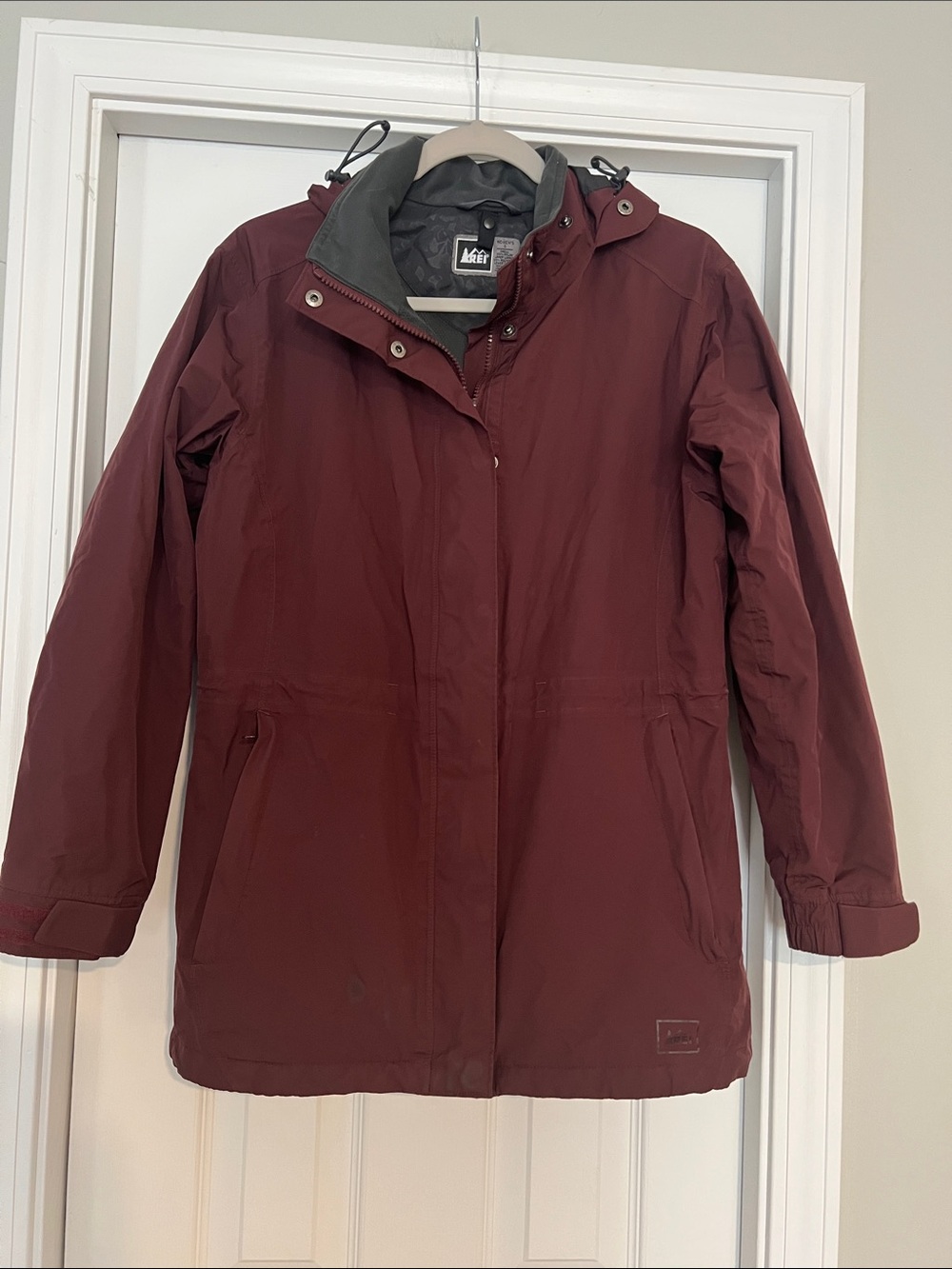 REI Women's Burgundy Hooded Trench Coat